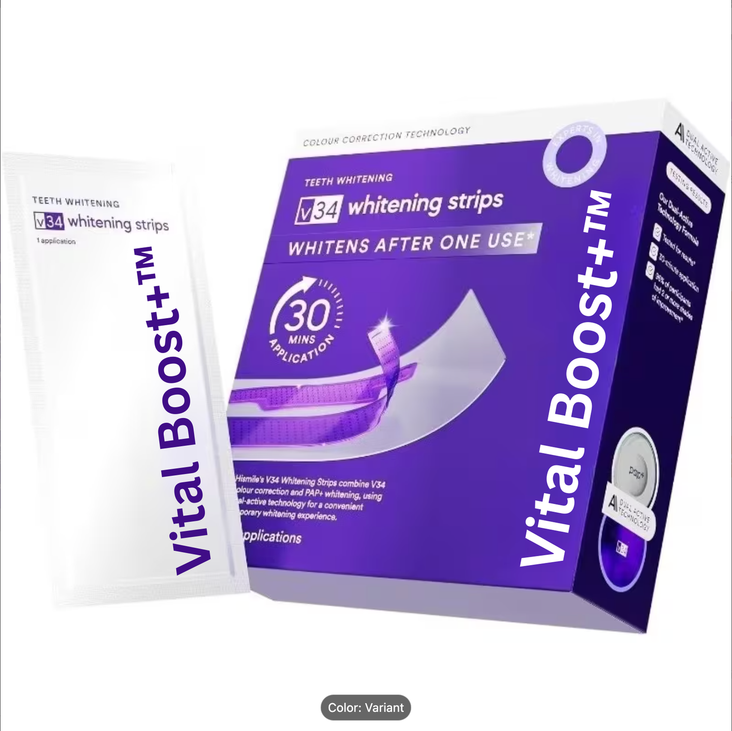 Vital Boost+™ V34 Purple Whitening Strips, Instant Color Correcting Teeth Brightening